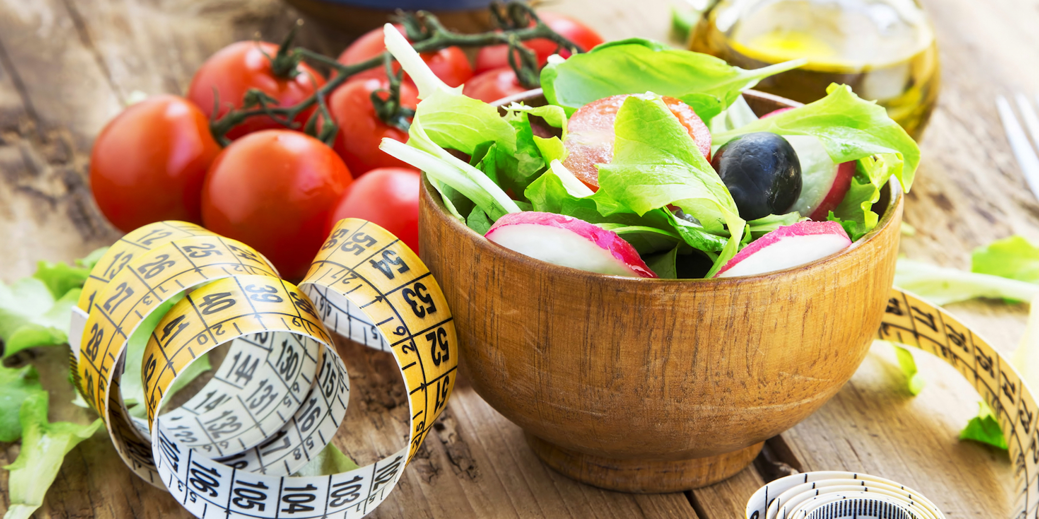 Organic Vegetables Salad with Measure Tape.Healthy Diet Salad Concept